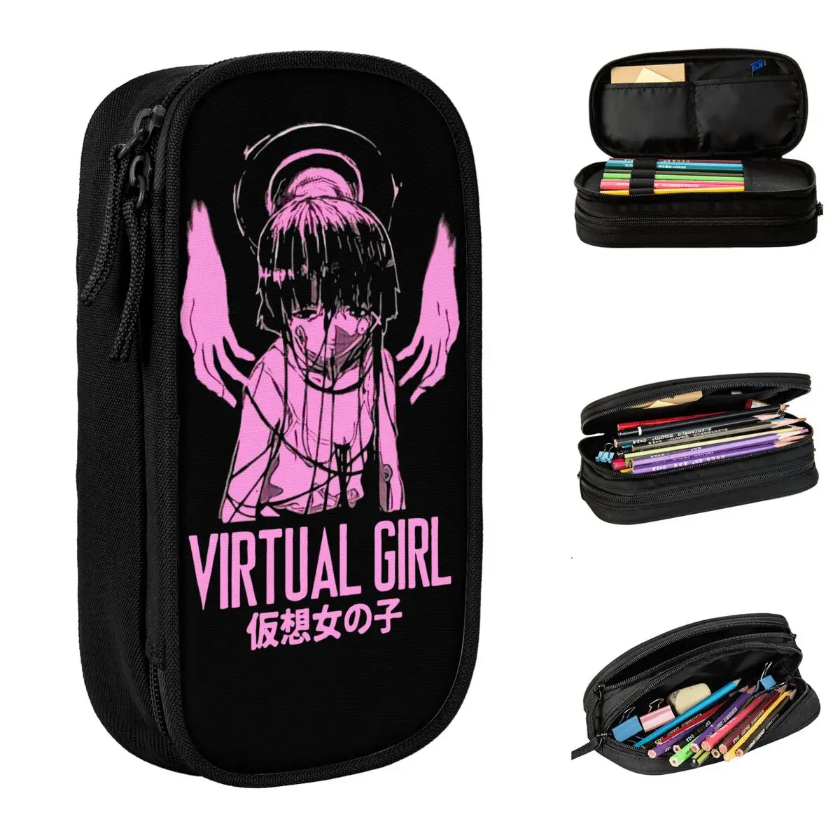 Fun Serial Experiments Lain Pencil Cases Pencilcases Pen for Girl Boy Large Storage Bags Students School Zipper Stationery