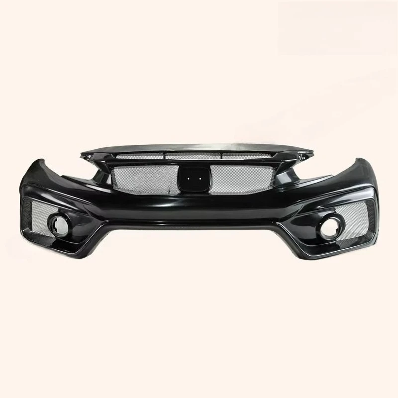 For HONDA Fiber Glass 17-19 Civic Type R FK8 VRSAR2 Style Front Bumper 2Pcs (with Emblem Base)