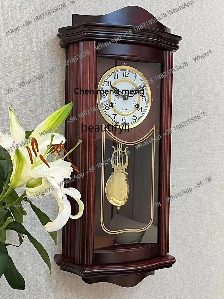 S7486 ss Solid Wood Mechanical Wall Clock New Chinese Style Wall Clock Ringing Old European Style Clock American Style
