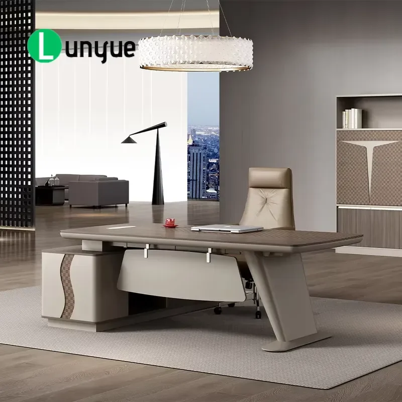 Luxury White Wooden Office Desk German Style Boss Table Executive Furniture Set for Modern Home Business Workspace Durable