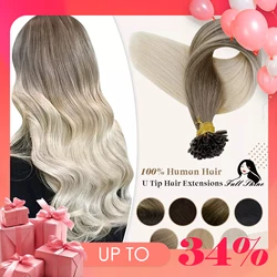 Full Shine U Tip Hair Extensions Fusion Hair Balayage Color 40-50g Keratin Glue Beads Prebonded Human Hair Extensiones