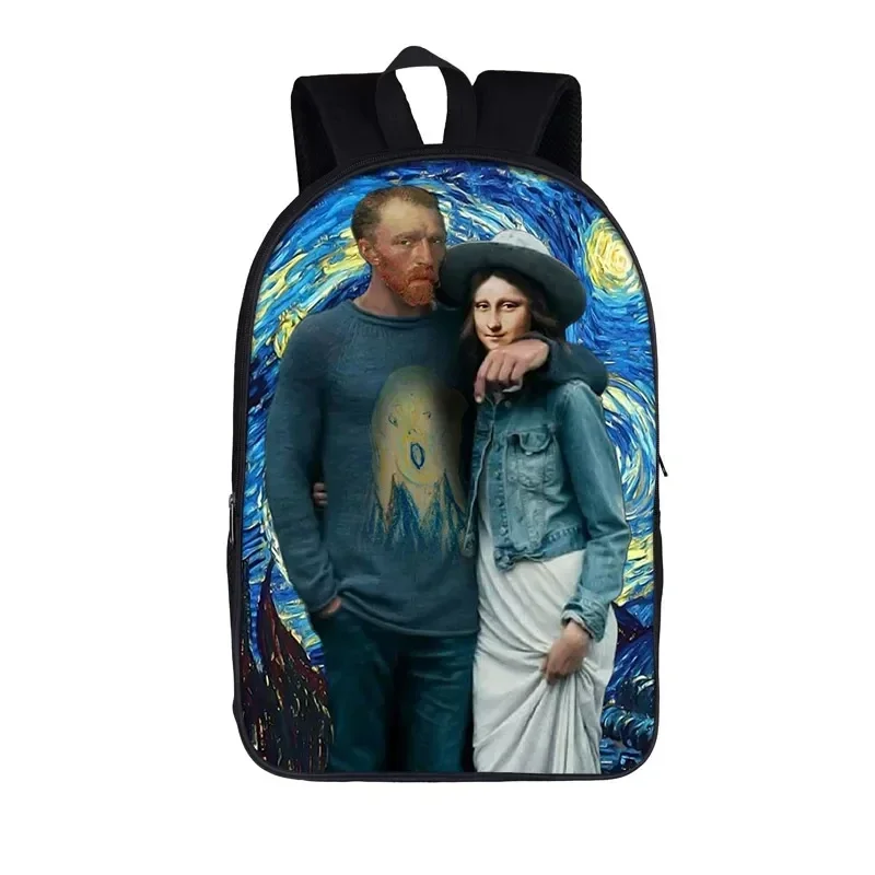 Mochila escolar para meninos e meninas adolescentes, mulheres e crianças, mochila casual, Van Gogh, Michelangelo, arte Da Vinci