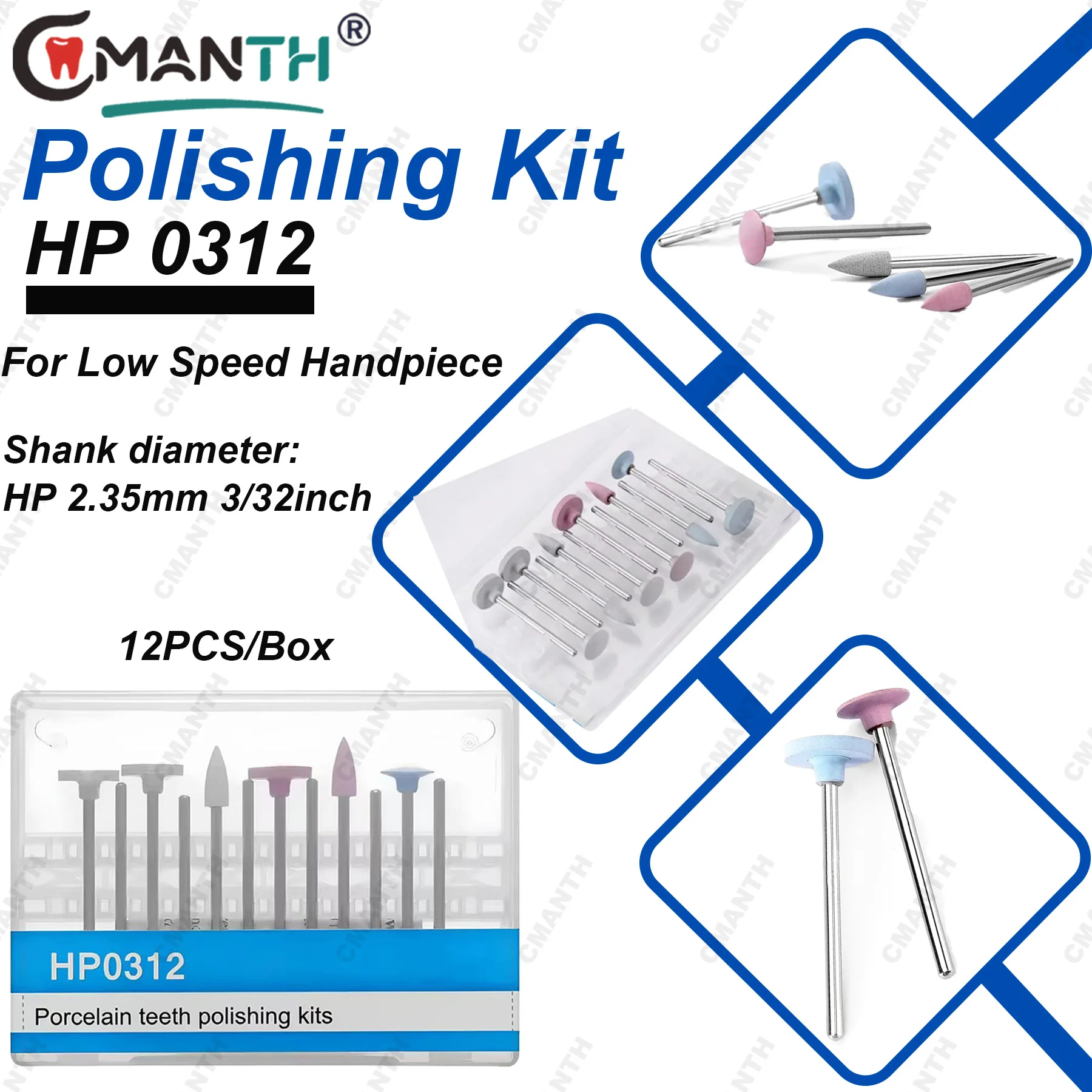 

Dental Porcelain Teeth Polishing Kits 12pcs/Box For Low Speed Handpiece Simple Restoration Polishing Dentist Lab Supplies HP0312