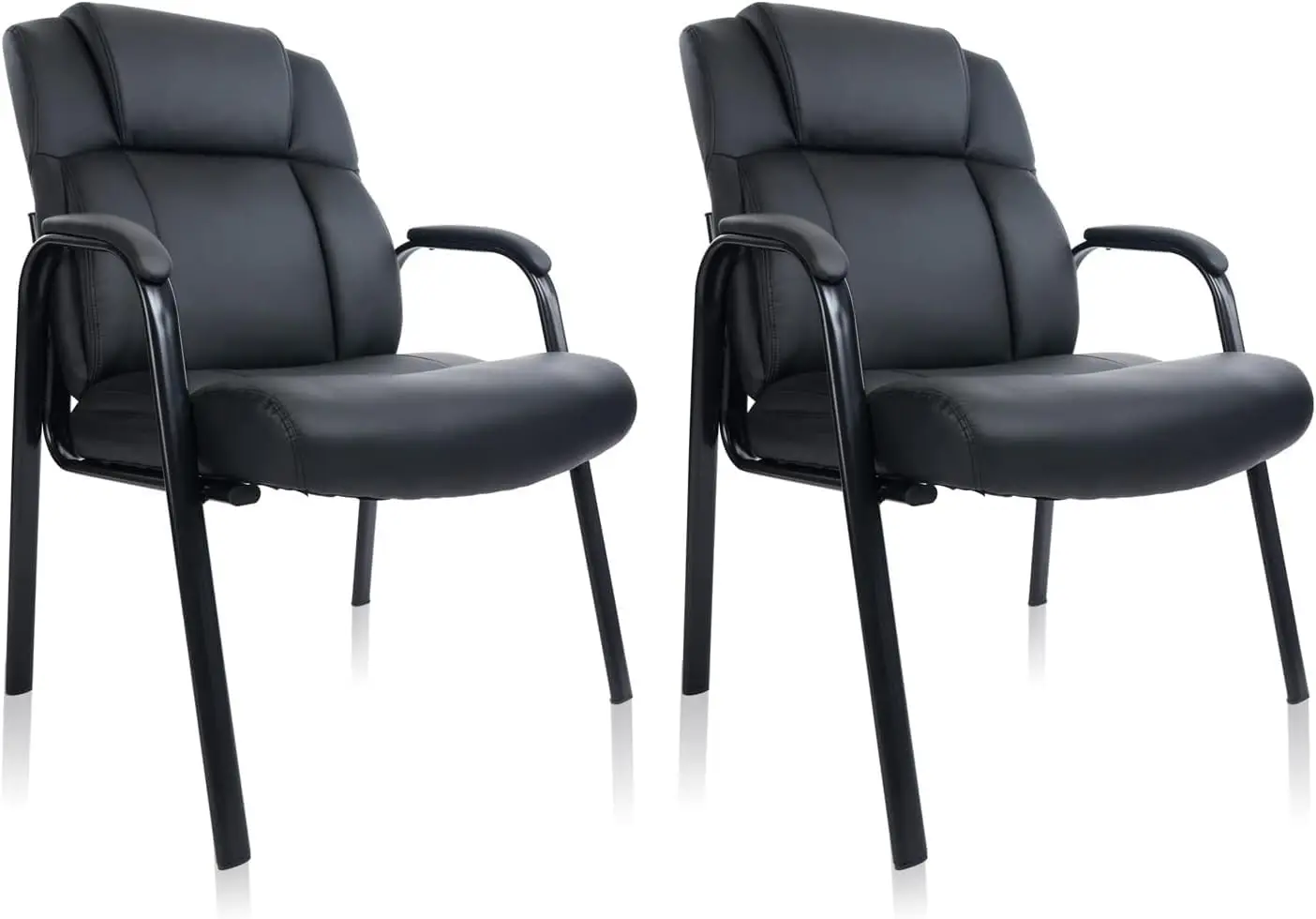 

Big Tall 500 Lbs Wide Guest Chair Heavy Duty, Leather Side Reception Chairs With Padded Armrest No Wheels, Executive Office