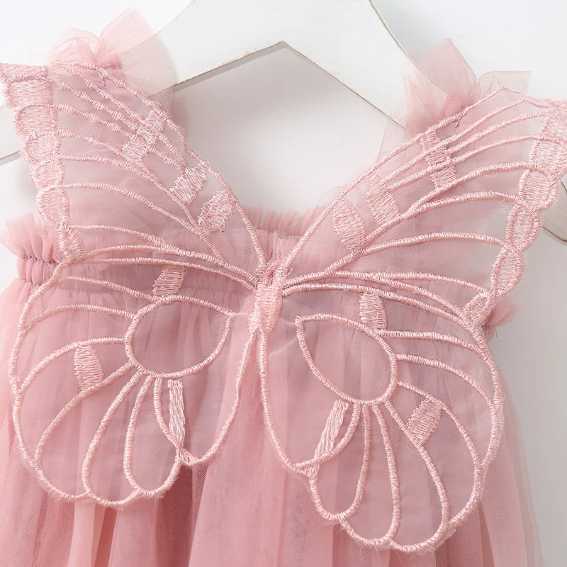 Multicolor Girls Cute Butterfly Wings Fairy Dress Summer New Gauze Strap Princess Dress Birthday Party Dresses for Kids 6M-5T