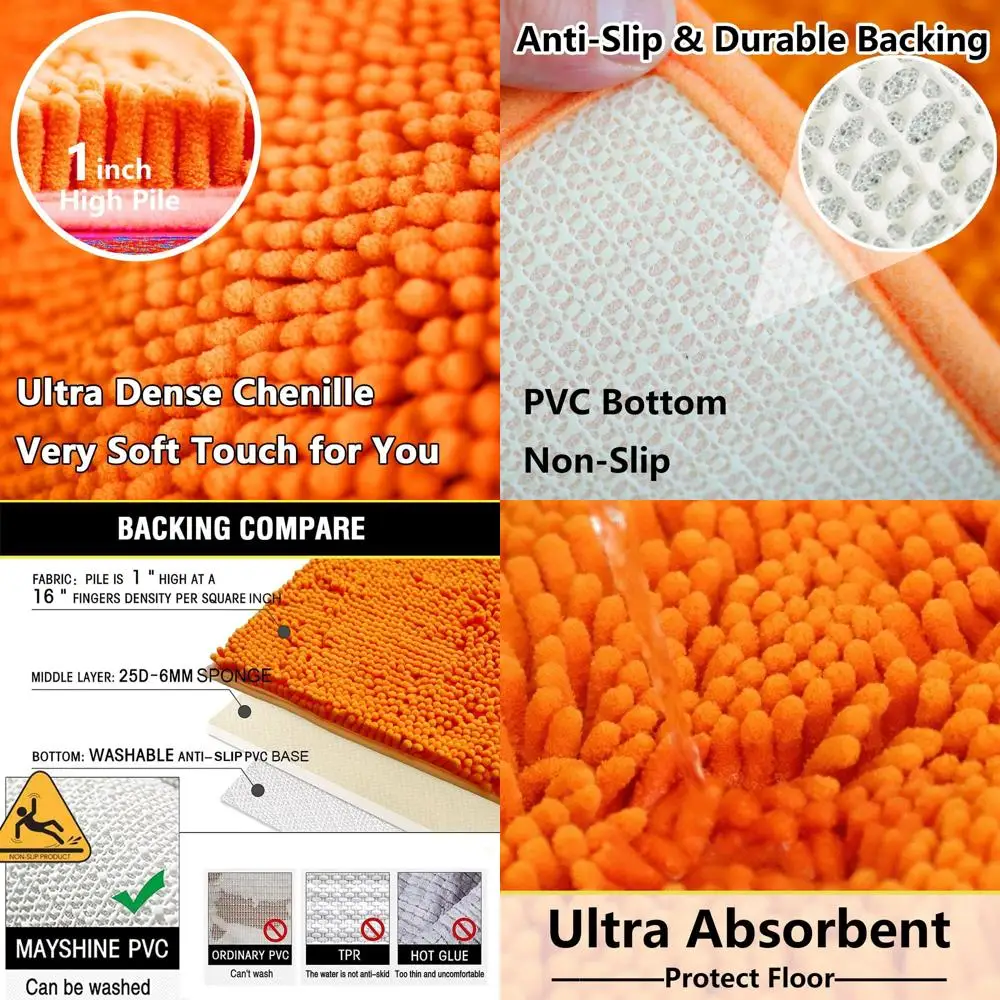 

2-Piece Soft Chenille Bath Rug Set, Ultra Absorbent, Non-Slip, Machine Washable (20x32 + 16x24, Orange)
