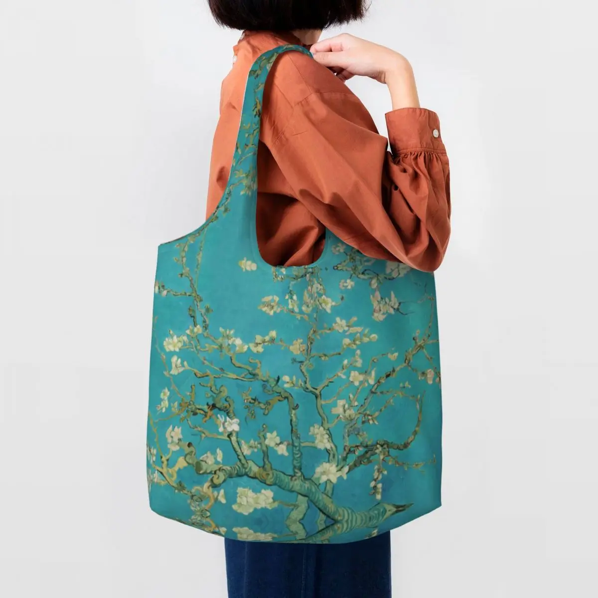 Almond Blossoms Vincent Van Gogh Shopping Canvas Bag Women Durable Big Capacity Groceries Art Flowers Painting Shopper Tote Bags