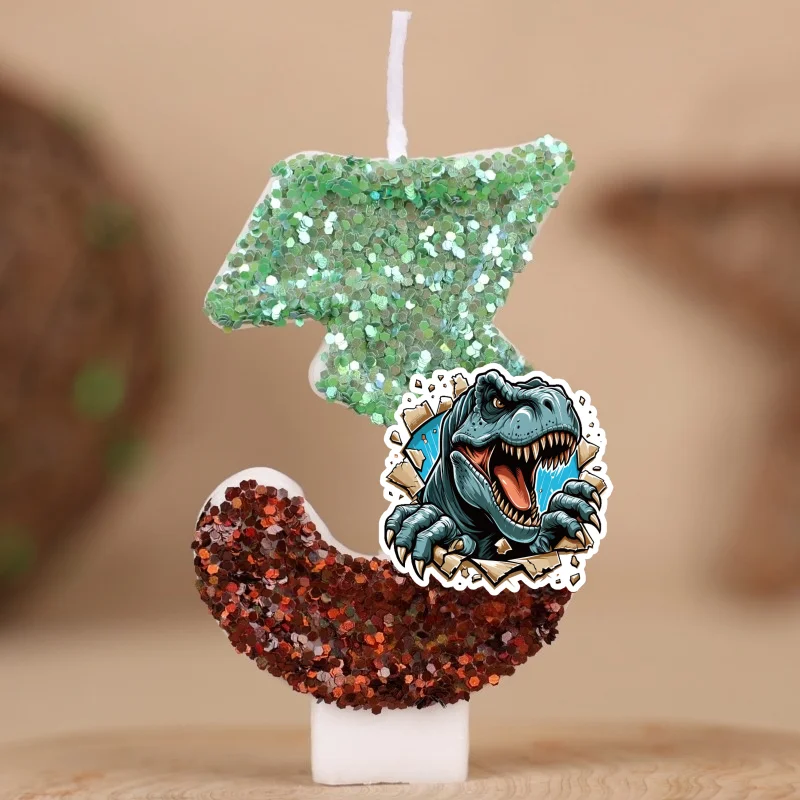 Jurassic Dinosaur T-Rex Digital Candle Number 0-9 Kid Birthday Cake Decoration Supplies Cartoon Anime Party Accessories Supplies