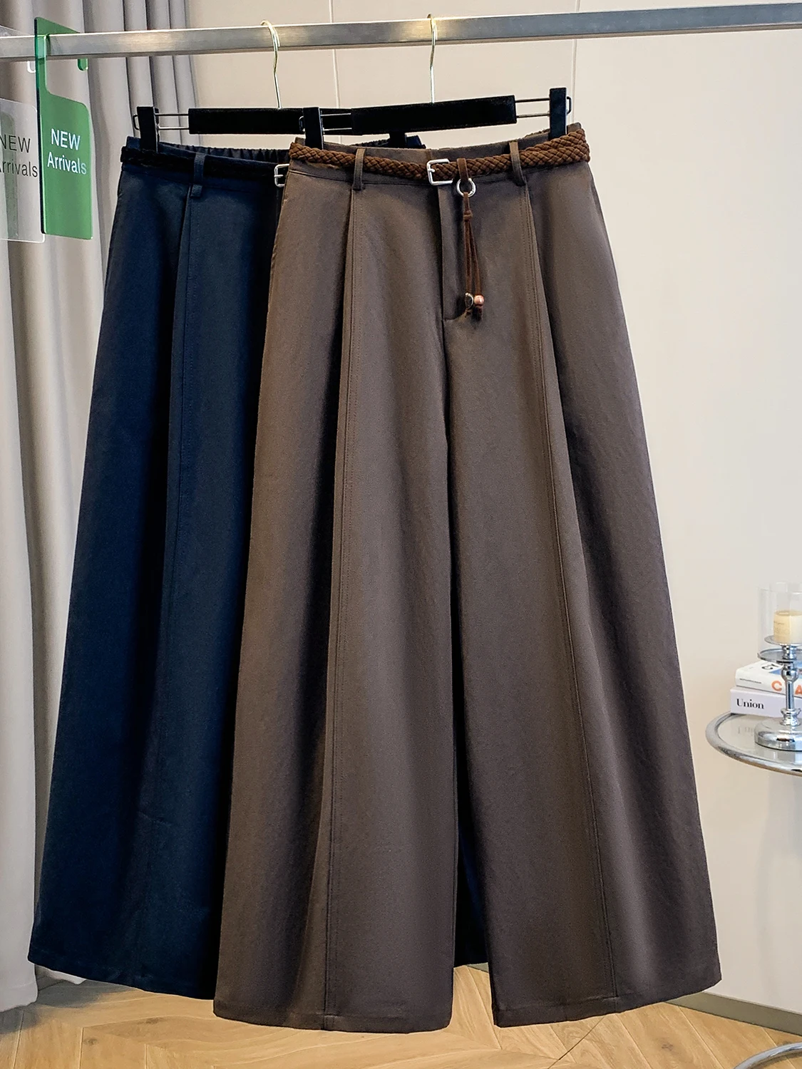 High Waist Draped Wide Leg Pants Women's Autumn Casual Straight Cut Long Trousers Coffee Color Retro Sle plus Size