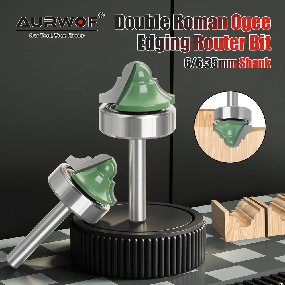 AURWOF 4pcs 6.35mm Shank Double Roman Ogee Edging Router Bit Bearing Wood Line Knife Milling Cutter For Wood Hobbing C07072