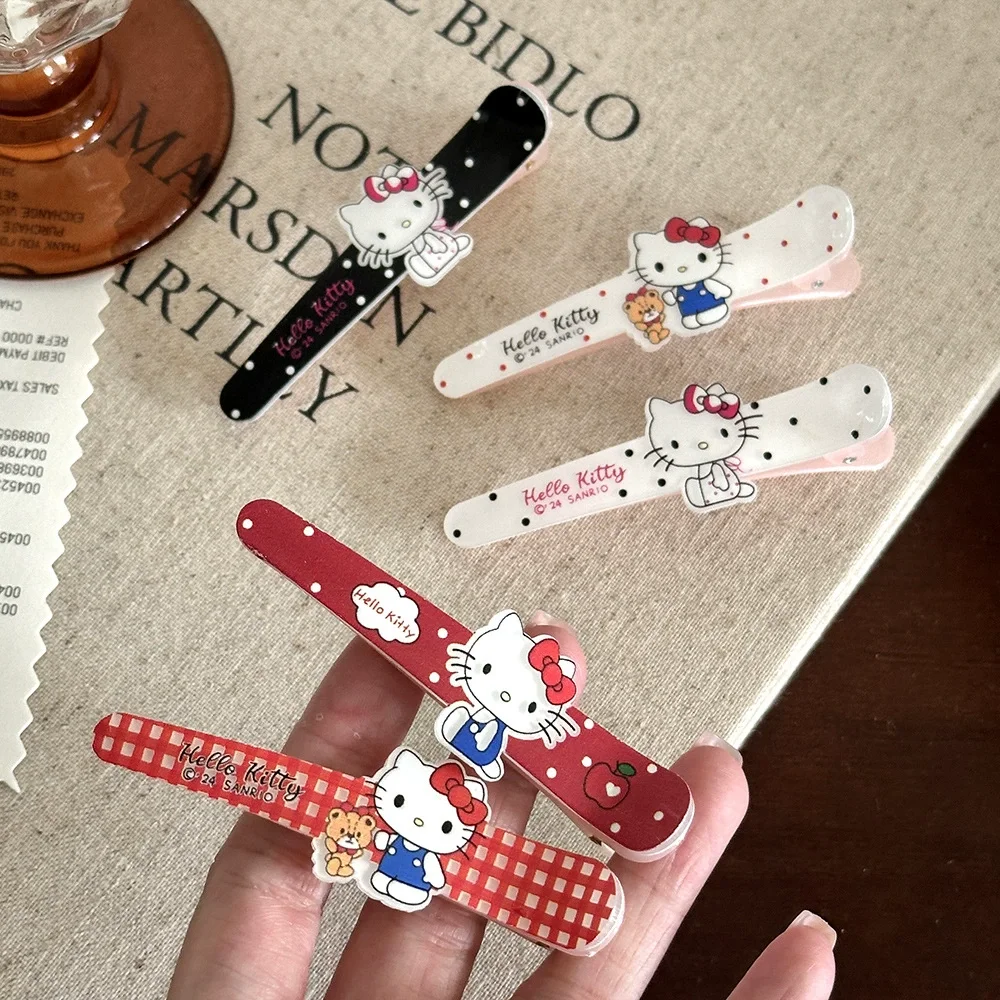 Hellokitty lindo flor de cerezo lunares accesorio Retro para el cabello Clip de pico de pato Clip de flecos de dibujos animados dulce periféricos de animé regalo