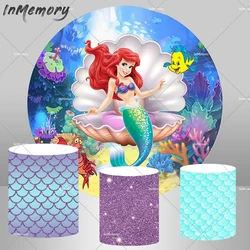 Round Circle Backdrop Cartoon Little Ariel Mermaid Background Baby Shower Girls Birthday Party table Cover under the sea Studio