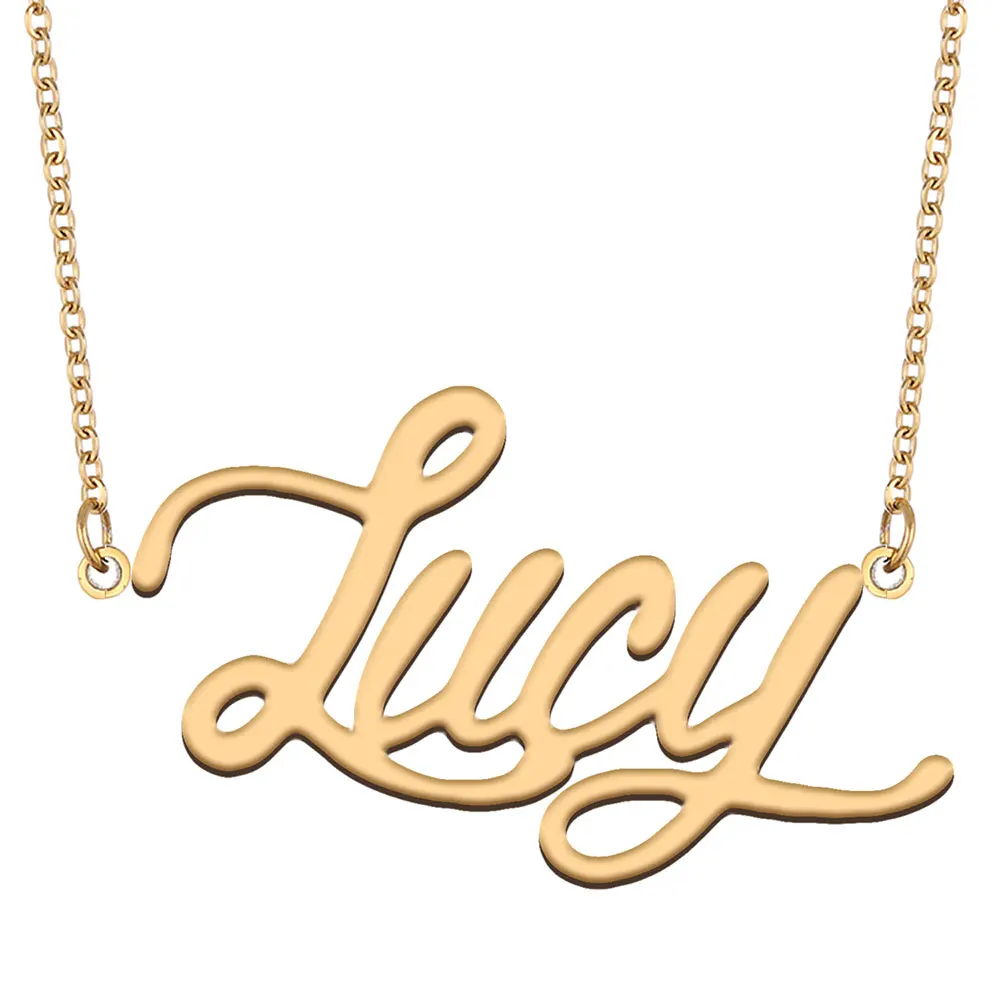 

Женское колье из нержавеющей стали Lucy Name, Золотое кулон-табличка с именем ожерелье с буквами
