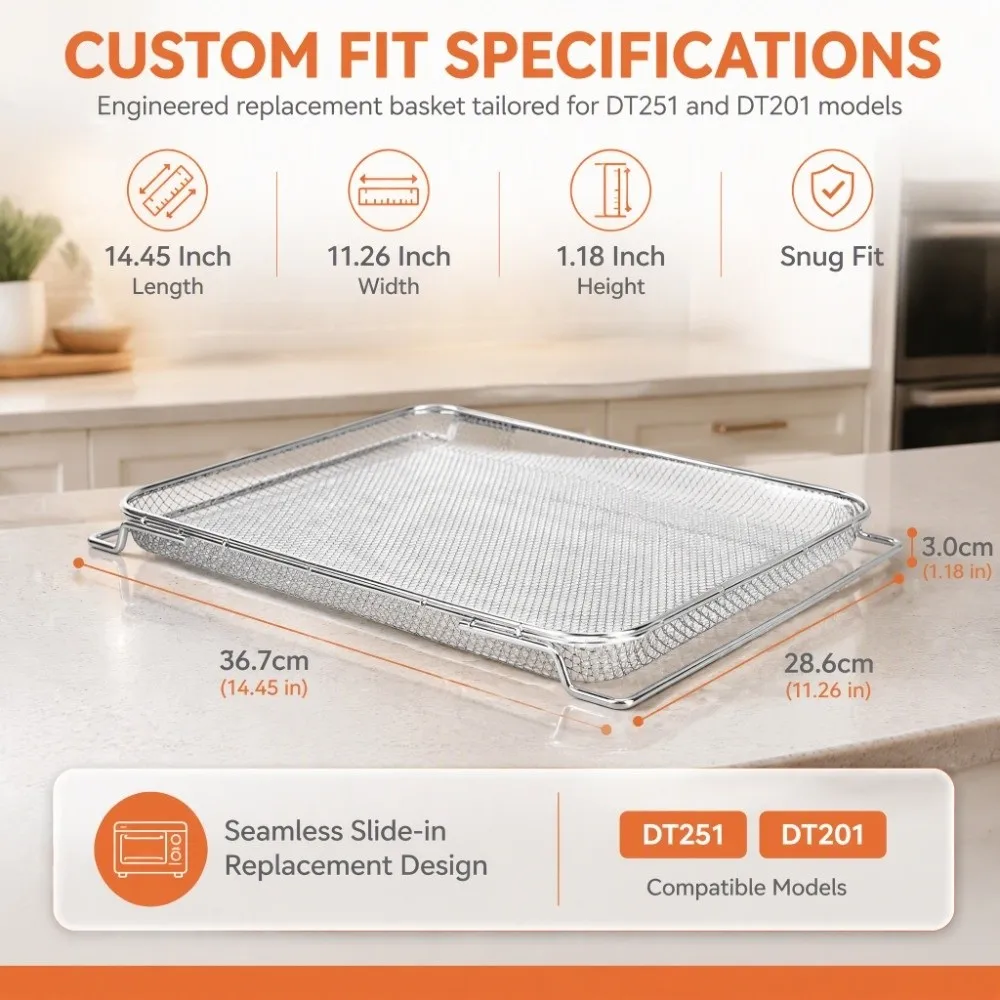 Ninja Foodi DT200 Stainless Steel Baking Mesh Tray Replacement Mesh Air Fryer Basket Rack Silver Non-Stick Coating