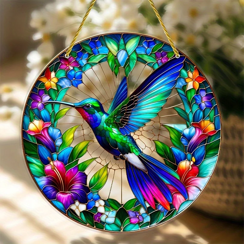 Hummingbird -6.9 Inch Stained Glass Window Ornaments, Vivid Animal Theme Decoration, Suitable for Home and Garden, Housewarming