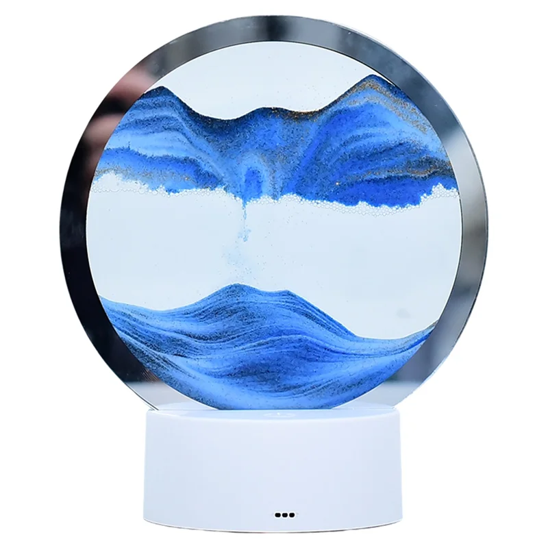 

Natural Landscape Flowing Sand Picture Art Hourglass,Transparent Glass Round Colorful Painting Blue