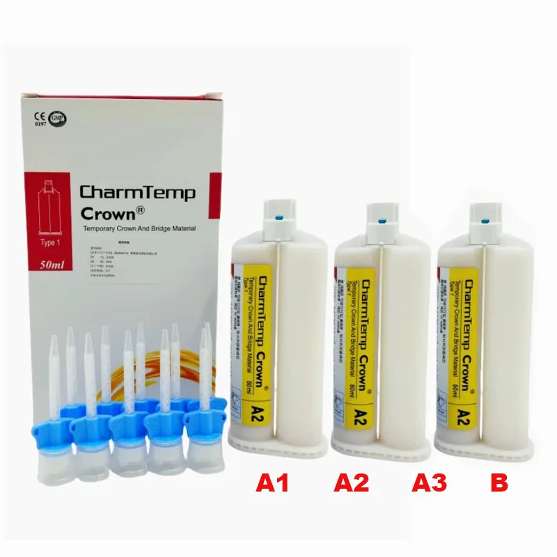 Style A1/A2/A3/B Dental Temporary Crown Bridge Material with Mixng Tips Oral Casting Wax Mixing Gun Dental Resin Material 50ml