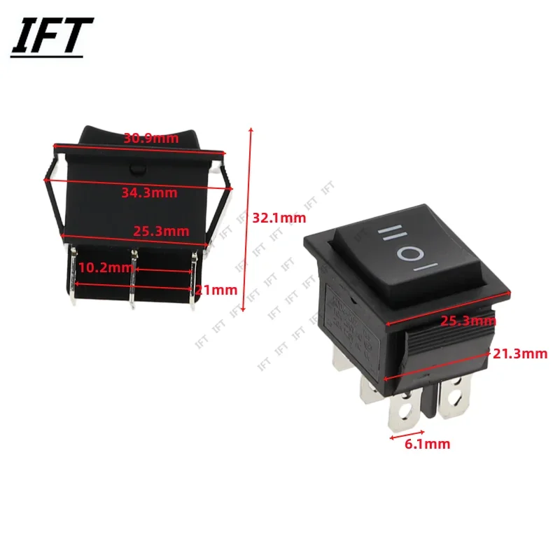 1 шт. KCD4 черный кулисный переключатель, выключатели питания ВКЛ-ВЫКЛ-ВКЛ, 2/3 положения, 4/6 контактов, стрелка, сброс/защелка, 16 А, 250 В переменного тока/20 А, 125 В переменного тока