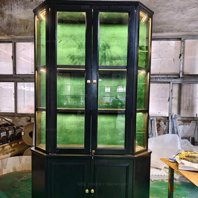 custom.Modern Luxury Jewelry Display Cabinet Tempered Glass LED Lighting Waterproof Durable Build Customizable Size Polished