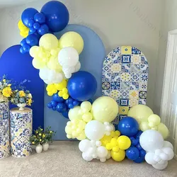 Lemon Yellow Blue Balloons Arch White Maca Yellow Royal Blue Balloon Garland for Bridal Shower Wedding Lemon Birthday Party Deco