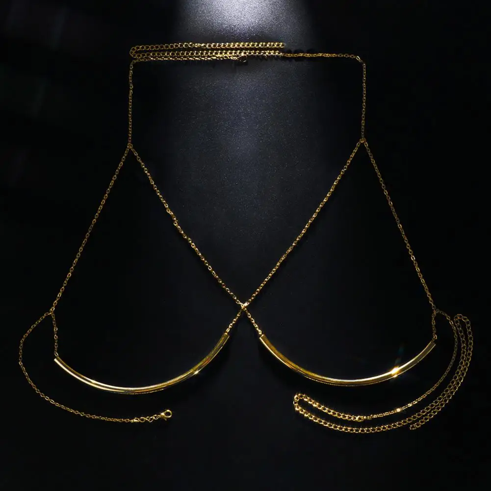 Cadena para el pecho, accesorio sexy para mujer, joyería corporal de acero inoxidable, diseño triangular, ideal para usar con bikinis, color sólido, sirve como soporte para el pecho en fiestas.