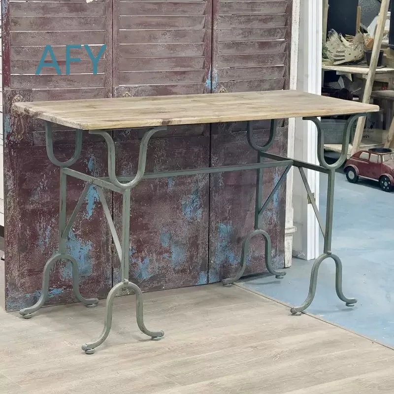 Rustic Vintage Console Table for Home Office Living Room Bedroom Decor Wood and Iron Distressed Finish Scrolled Metal Base 47