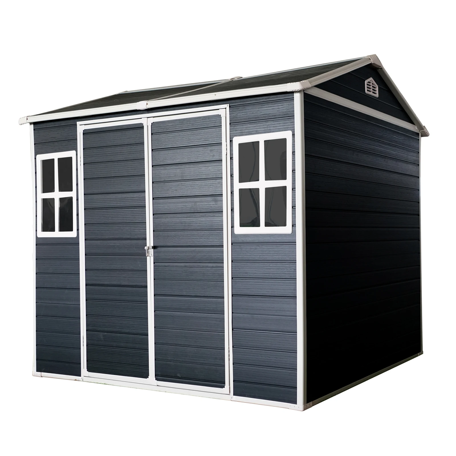 6x8FT Garden Shed Polypropylene Outdoor Storage Shed With Lockable Door 2 Windows Sloped Roof Weatherproof Bike Storage House