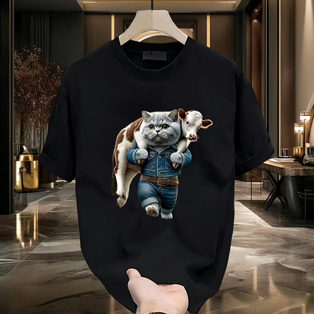 Толстовка с рисунком котенка, устойчивая к коровью. Летняя мода. Высококачественная универсальная мужская и женская футболка из чистого хлопка Y2K.