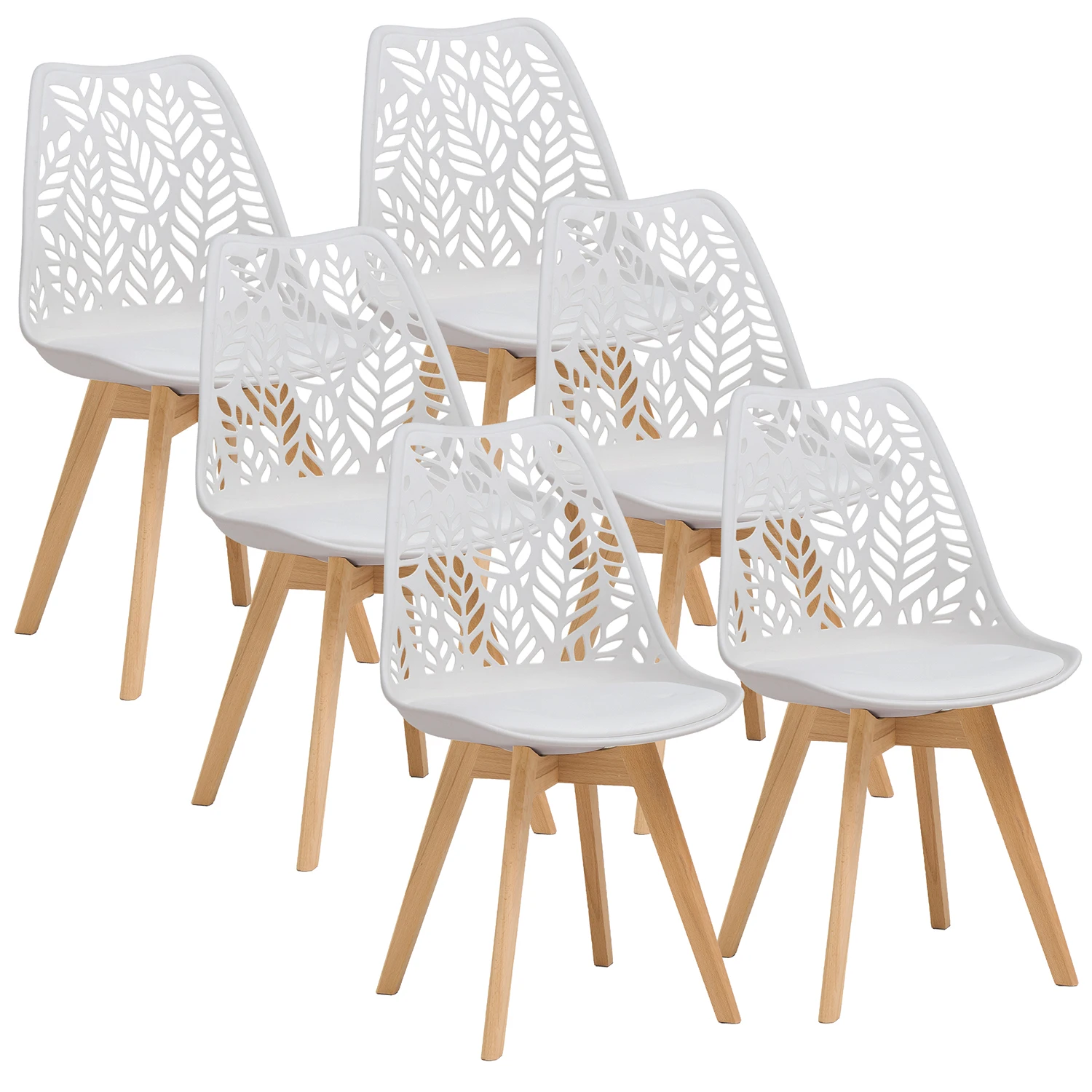 GrandCA HOME Lot de 4/6 chaises de salle à manger nordiques médiévales avec assise rembourrée en PU, pieds en bois, dossier en maille pour salle à man