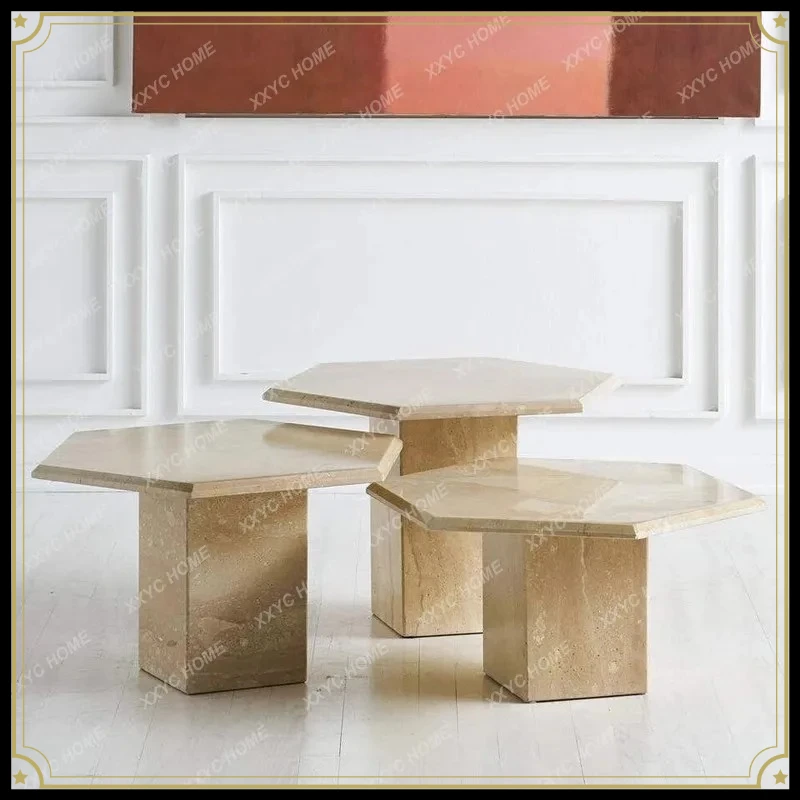 X-S light luxury marble square combination living room sofa side table modern simple small apartment travertine table HG