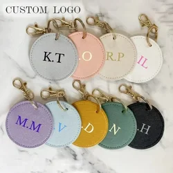 Customized Personalized Round Imitation Leather Key chain Clip with Hot Stamping Key ring Carving Key Chains for women