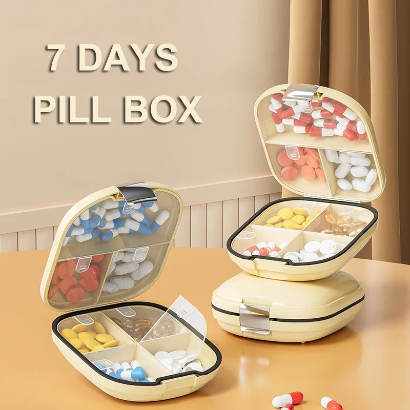 

Pill Box Weekly Pill Organizer Sealed Waterproof Small Medicine Box with 7 Compartments Vitamin Container Jewelry Storage Box