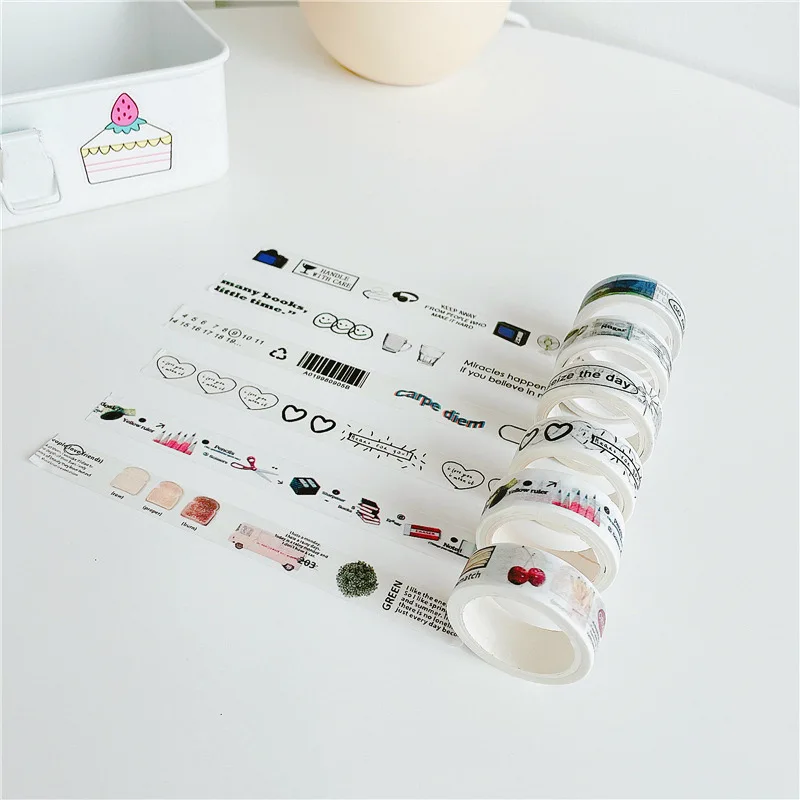

5-метровая корейская декоративная клейкая лента васи с абстрактным узором и алфавитом, разноцветная, съемная, для скрапбукинга и DIY