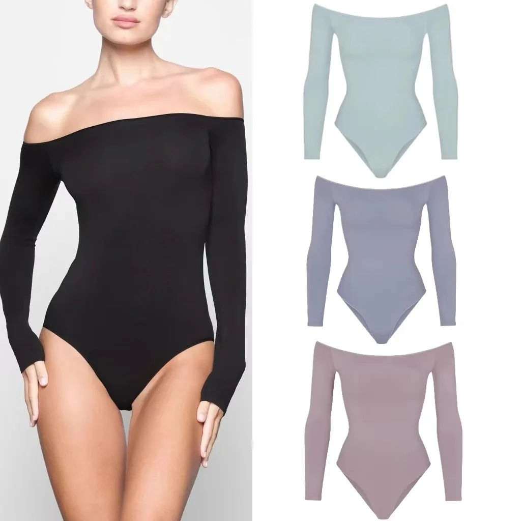

Kardaian LIGHT ENTIAL Off-oulder Long Sve T-irt Base irt Tight One-Piece Bodycon ort Bamboo Fiber Women's Wear
