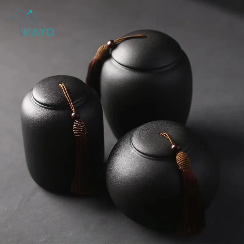 Black Ceramics Ash Urn Sealed Cremation Funeral Ashes Keepsake Small Animals Pet Dog Cat Memorial Suitable Fireplaces Burial