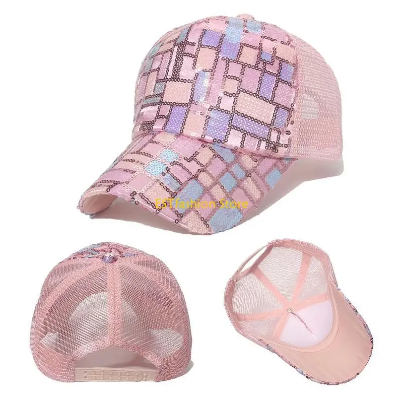 Y5GC Unisex Multi Color Baseball Cap Summer Sequins Outdoor Sports Sunscreen Hat