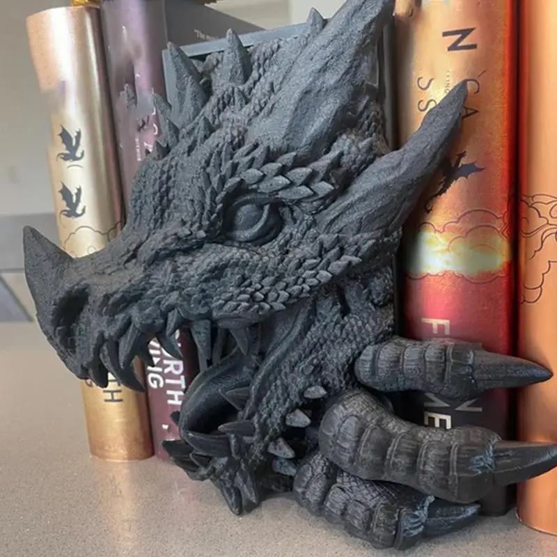 3D Dragon Bookends Resin Dragon Bookends Decorative Medieval Dragon Statue Figurine Bookend Support Holder