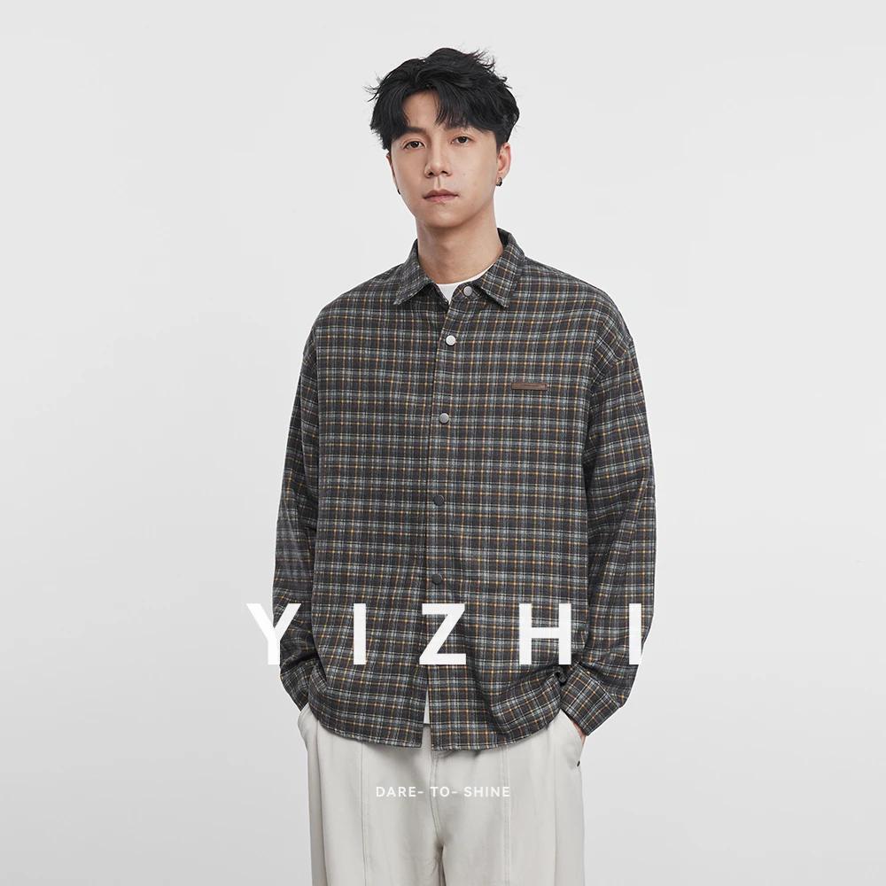Fashion Men's Flannel Plaid Long Sleeve Shirt 2025 Spring and Autumn New Retro Trend Lapel Shirt Jacket Men's Jacket