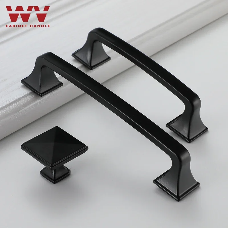 YM مربع ماتي الأسود النمط الأمريكي مقبض كابينة المطبخ 128 مللي متر درج خزانة سوداء 7 أحرف الصلبة تسحب 287