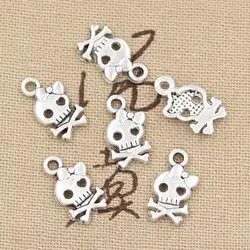 50pcs Charms Skeleton Skull Head 16x9mm Antique Silver Color Pendants DIY Crafts Making Findings Handmade Tibetan Jewelry