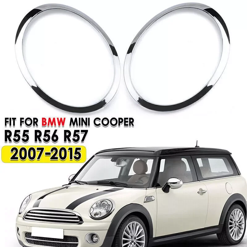 2Pcs Chrome Headlight Trim Ring Bezel Cover For Mini Cooper R55 R56 R57 2007-2015 51137149905 51137149906 ABS Chrome Sliver