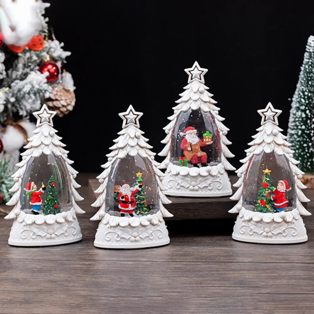 Snowing Desktop Lamp Multifunctional Desk Lamp Christmas Snow Ball Lantern with Santa Christmas Tree Scene Glittering for Home