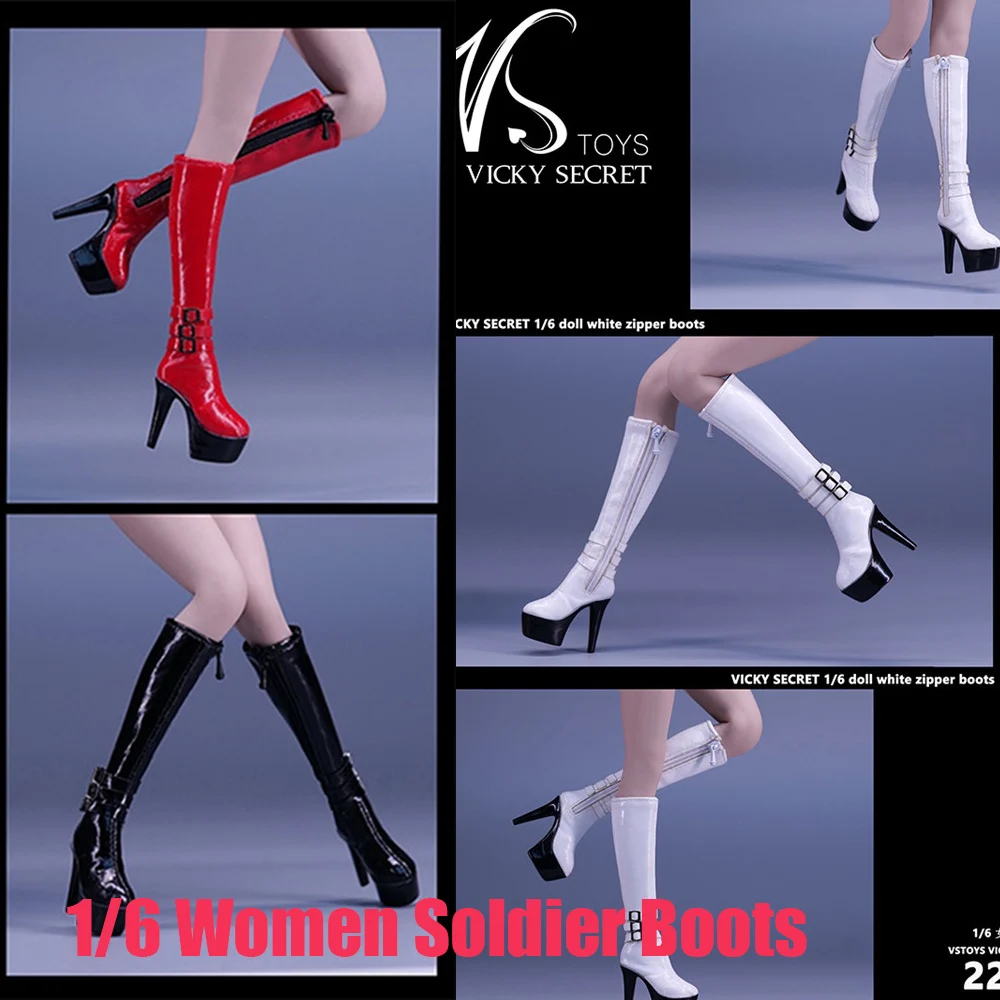 VSTOYS 22XG94 1/6 Women Soldier Middle Boots Sexy Zipper Boots Hollow Shoes High Heels Fit 12'' Action Figure Body Model