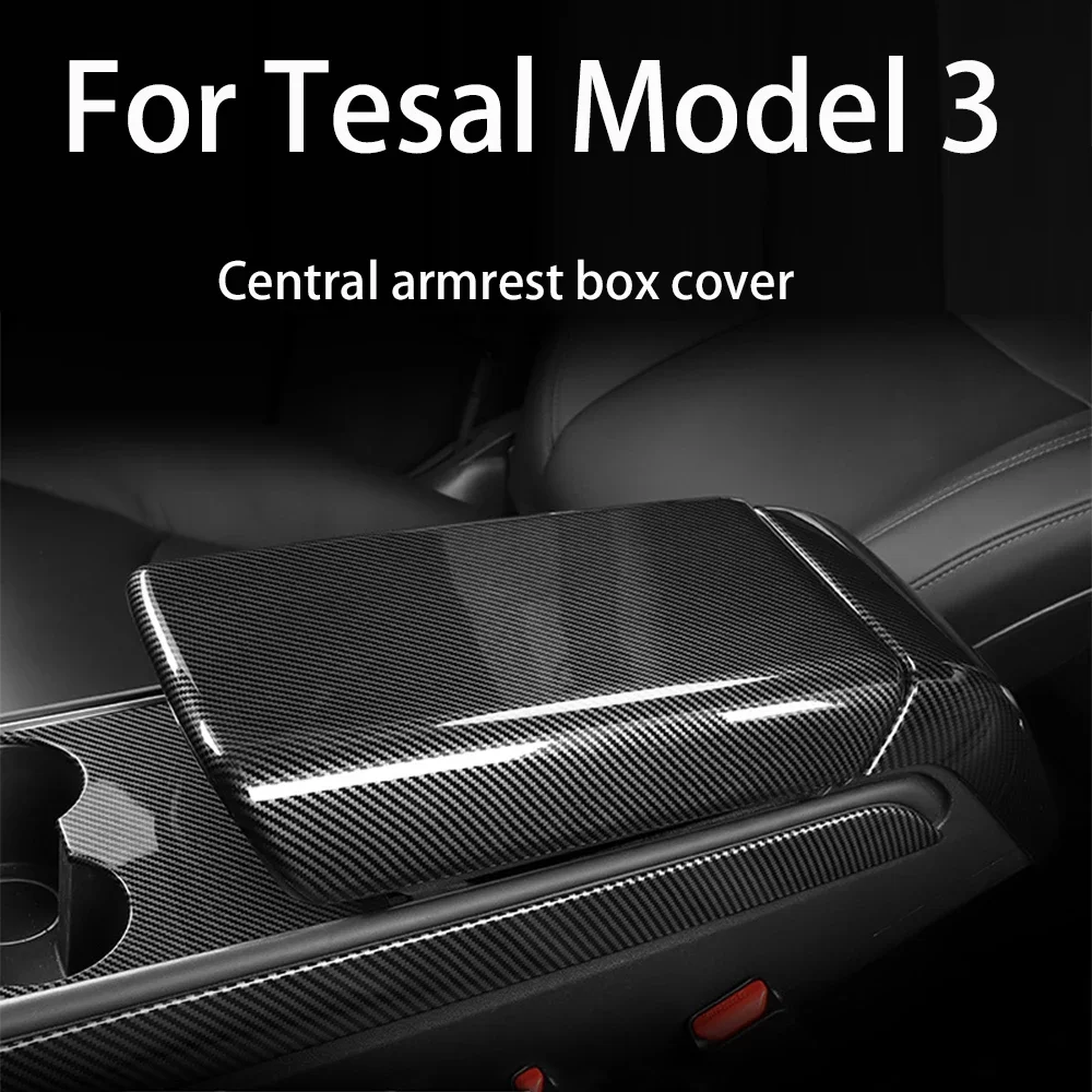 

Car Central Console Armrest Cover Carbon Fiber Scratchproof Wear-Resistant Box Protector Decor Modification For Tesla Model 3