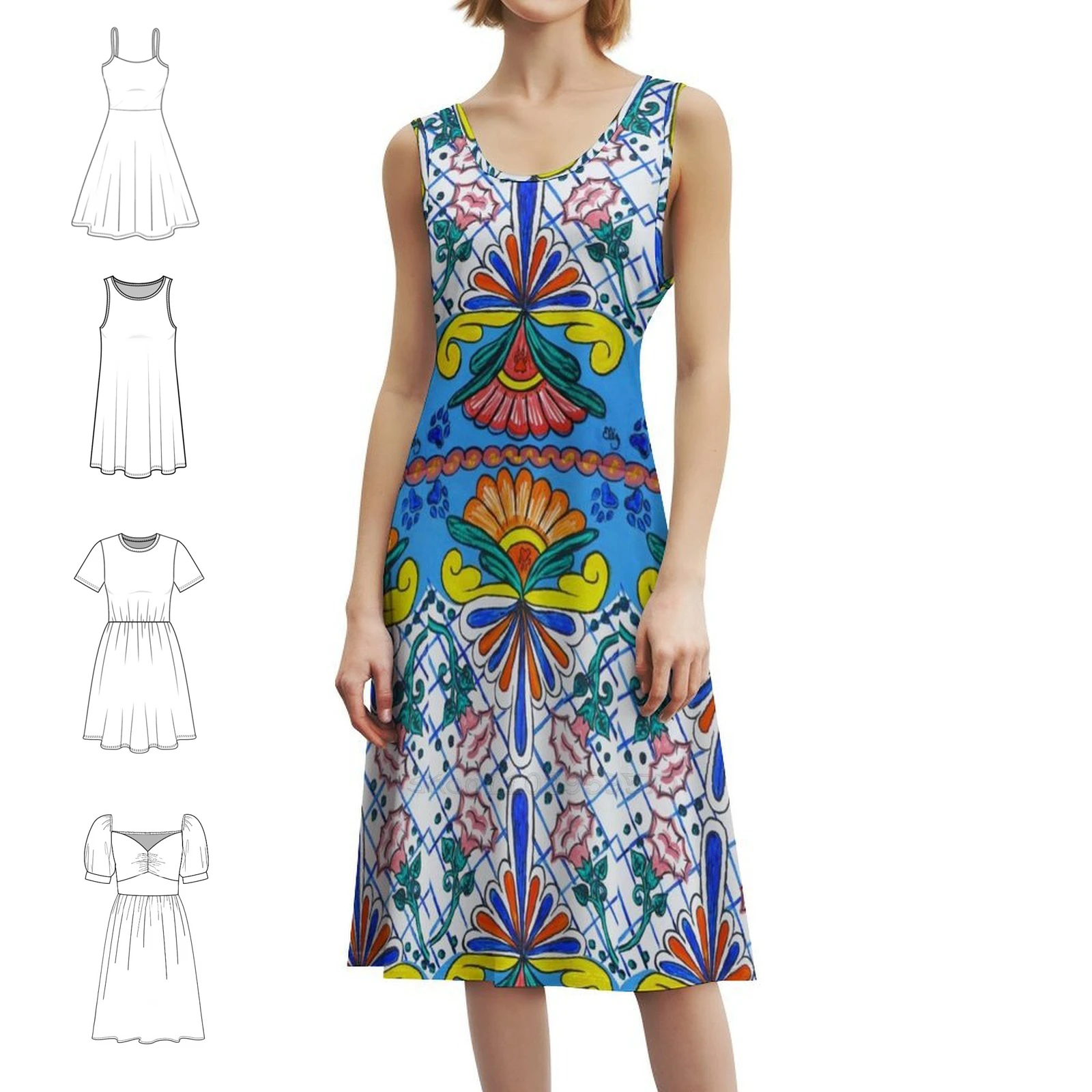 لوحة تالافيرا الملونة جيمسونوييد زهرة المكسيكي الكورية نمط فستان كاجوال للنساء فساتين مكتب سيدة يومية بسيطة