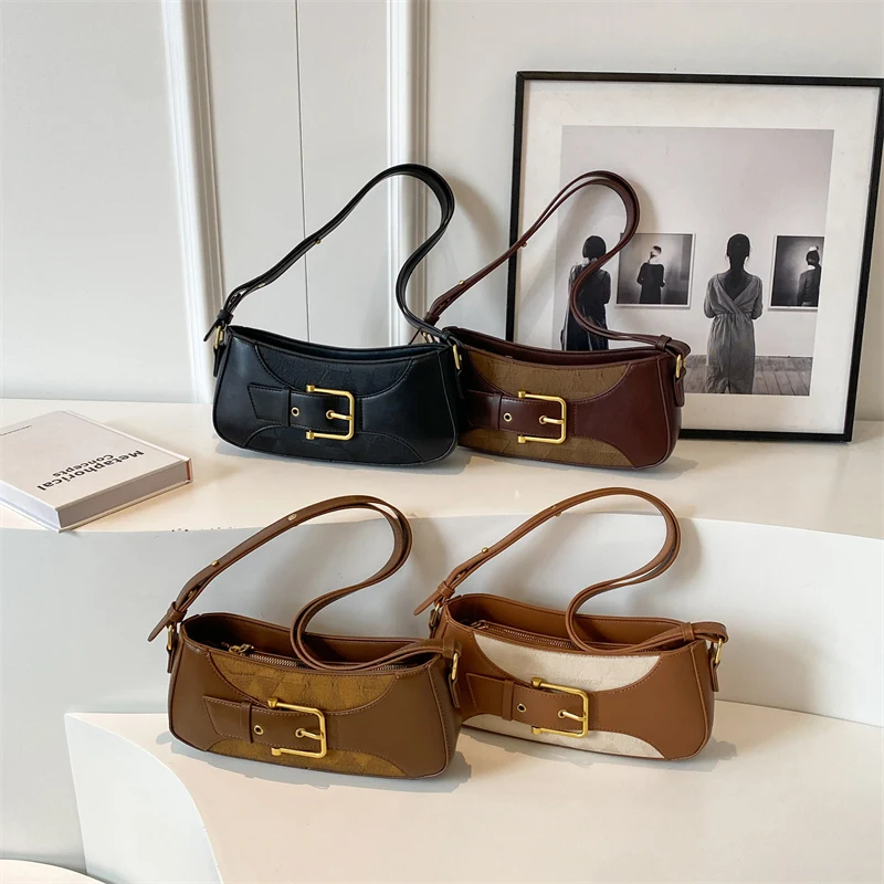 LEFTSIDE Belt Buckle Design Leather Small Shoulder Bag for Women 2023 Winter Females Simple Small Retro Crossbody Bag Handbags