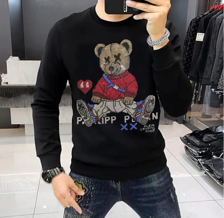 

Winter New Fashion Rhinestones Sweatshirts for Men 2024 Clothing Rhinestones Hip Hop Streetwear Oversized man clothes