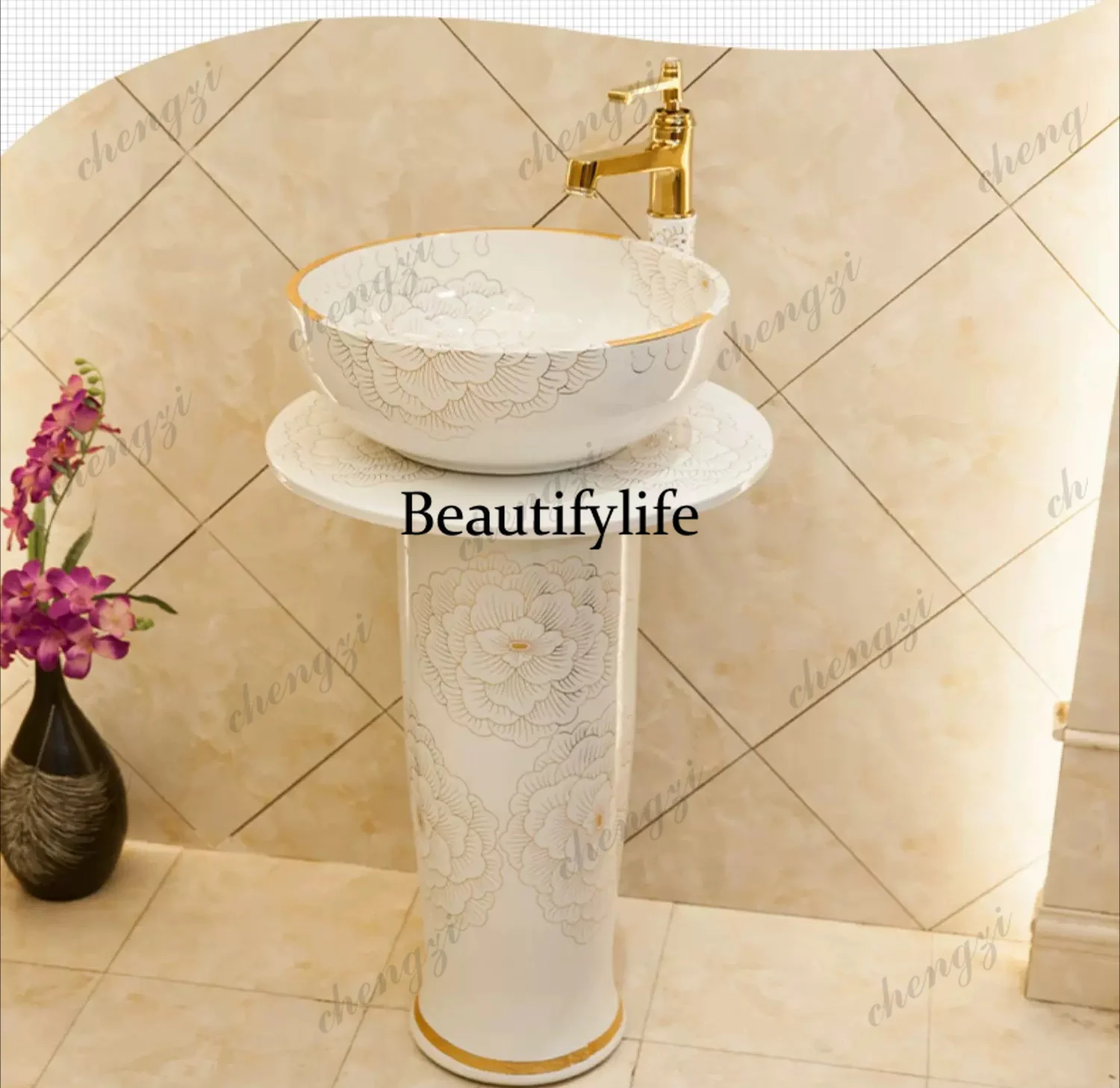 Column, hand washing, integrated basin, ceramic column type washbasin, vertical floor type household