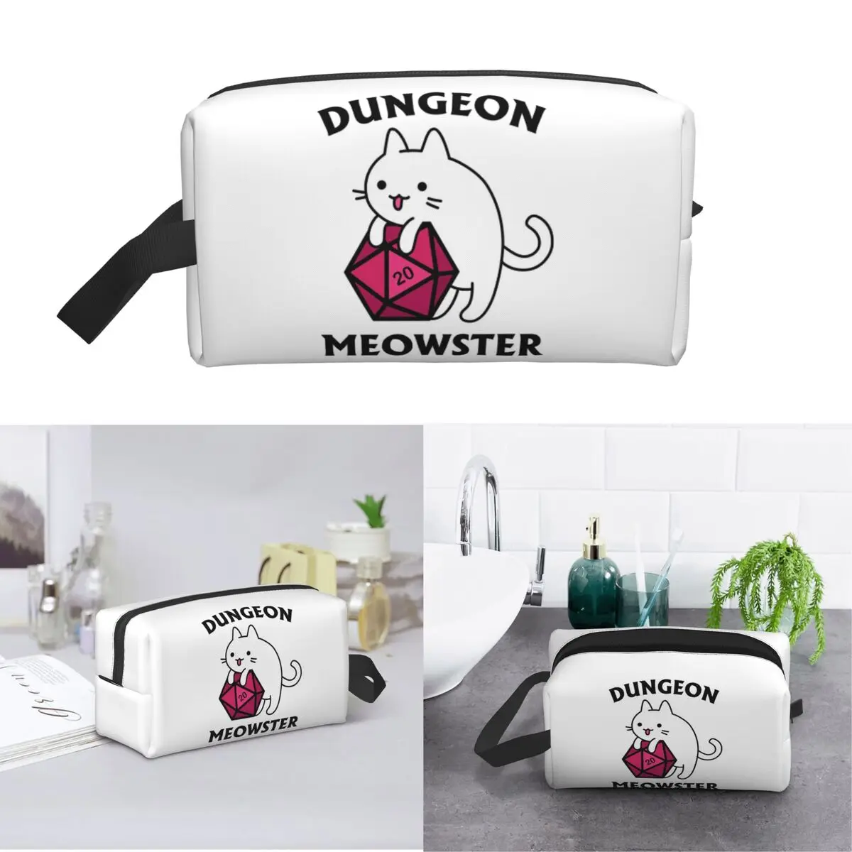 Dungeon Meowster DnD Dungeon Master Cat With D20 Makeup Bag Cosmetic Storage Dopp Kit Toiletry Cosmetic Bag for Women Beauty