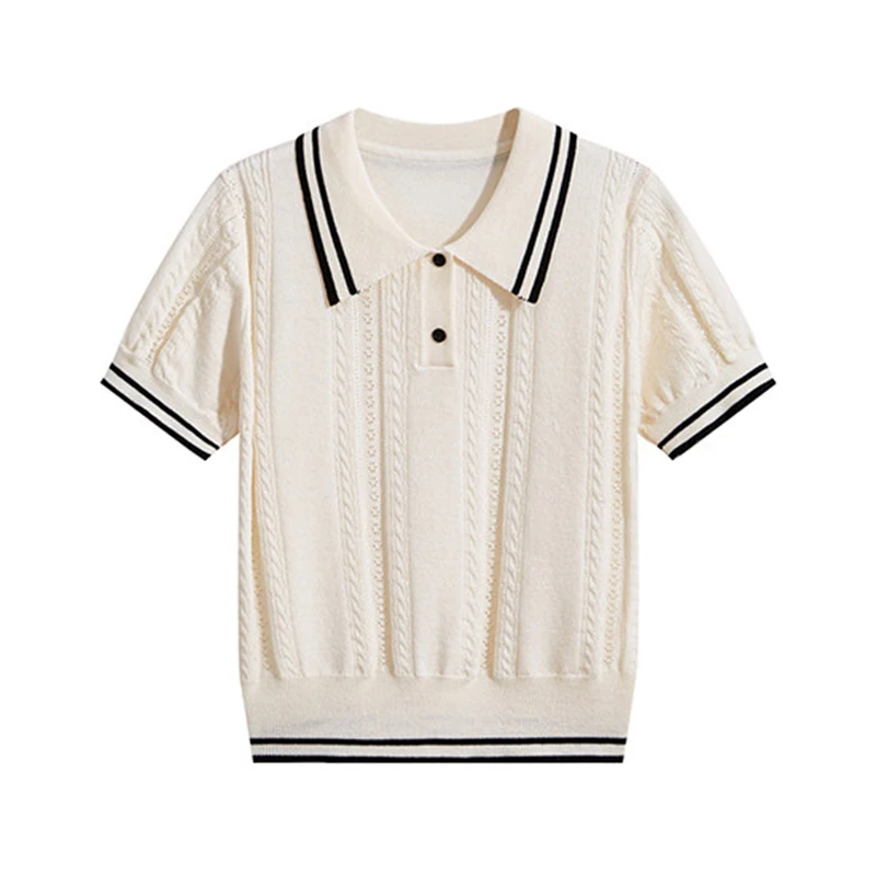 Short Sleeve Polo Neck Knit Top Women Polo Sweater Crop Polo Shirts Teen-girl Summer 2026 Golf Chic Retro Preppy Tennis Core - view 5